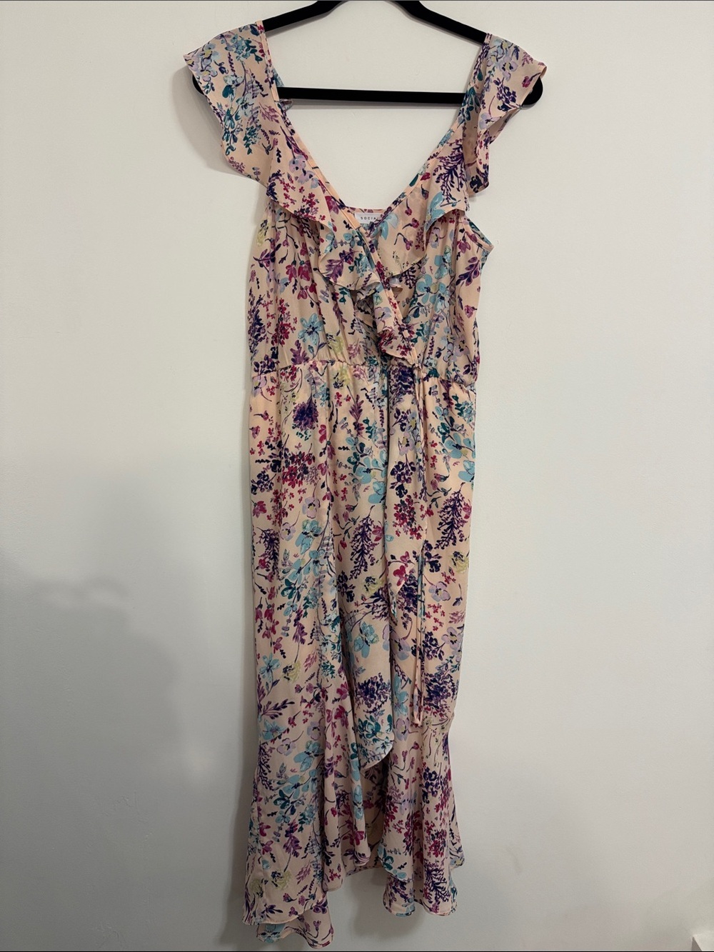 Socialite Cream Floral High-Low Ruffle Maxi Dress